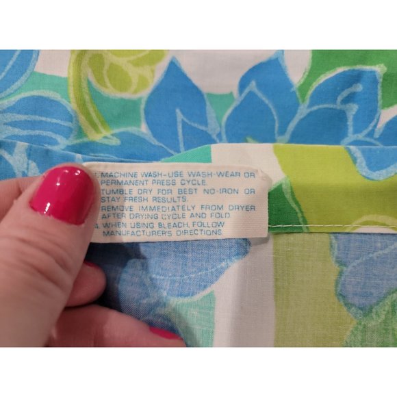 Cannon Vintage Twin Flat Sheet Floral 70s Blue Green Clean - Picture 5 of 6